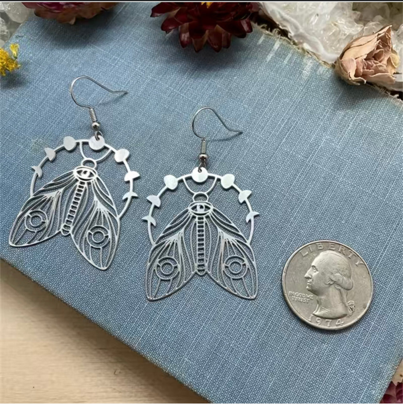 Moon Phase Moth Earrings