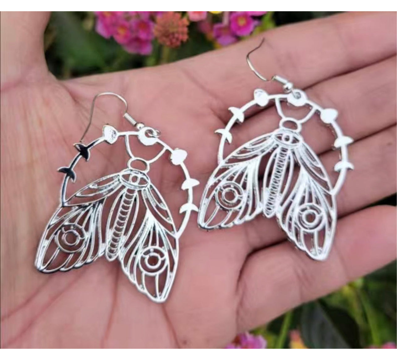 Moon Phase Moth Earrings