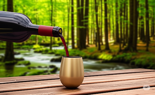 Stemless Stainless Steel Wine Tumbler with Gold Exterior Finish
